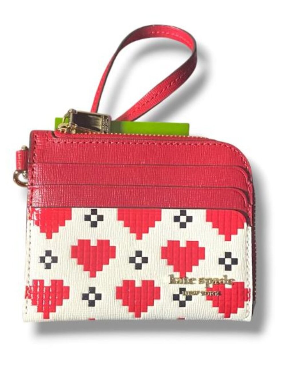 kate spade Red and White Heart Print Wristlet Card Case